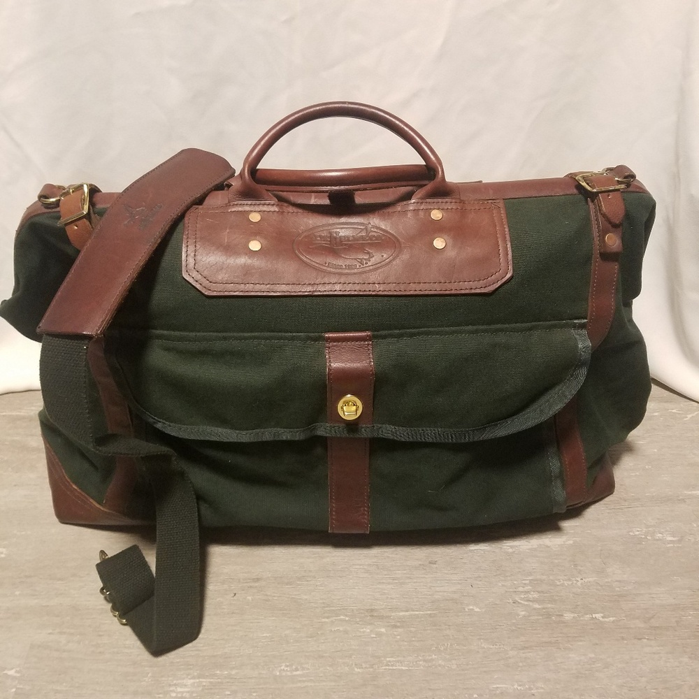 JW Hulme canvas and leather duffel bag
